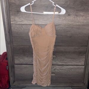 Elegant Tan Ruched Dress